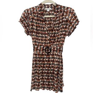 Dressbarn Orange and Brown Striped Blouse Fall Belt Office Chic Women's S